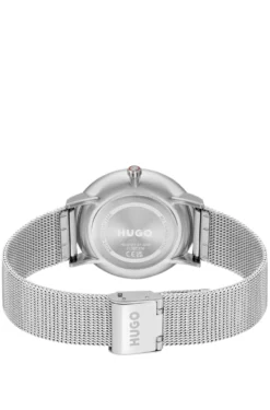 #Style 3-Zeiger-Uhr mit schwarzem Zifferblatt und Mesh-Armband