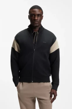 Sweatjacke aus Baumwoll-Mix mit Reißverschluss und kontrastierenden Einsätzen