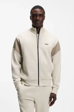 Sweatjacke aus Baumwoll-Mix mit Reißverschluss und kontrastierenden Einsätzen