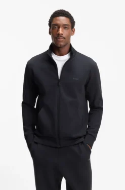Sweatjacke aus Stretch-Baumwolle mit Reißverschluss und Logo-Print