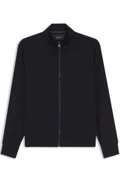 Sweatjacke aus Woll-Mix mit Stehkragen und durchgehendem Reißverschluss