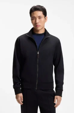 Sweatjacke aus Woll-Mix mit Stehkragen und durchgehendem Reißverschluss