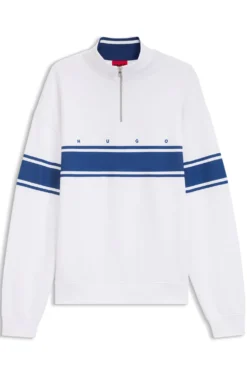 Sweatshirt aus Baumwolle mit Troyerkragen und Streifen-Print