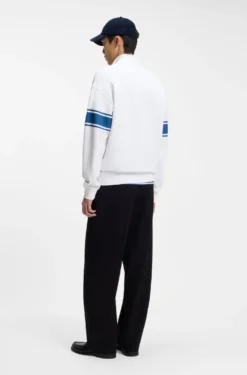 Sweatshirt aus Baumwolle mit Troyerkragen und Streifen-Print