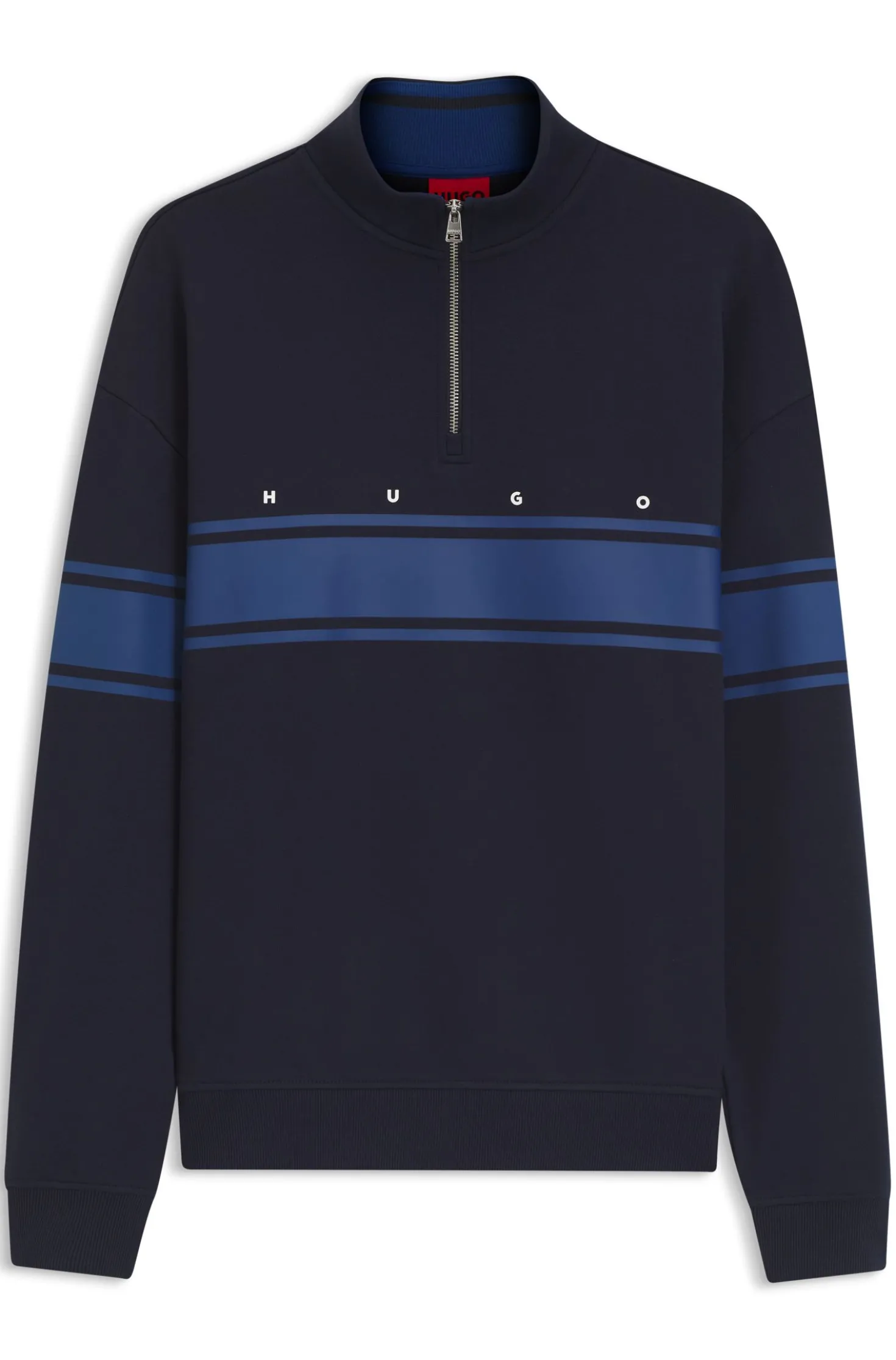 Sweatshirt aus Baumwolle mit Troyerkragen und Streifen-Print