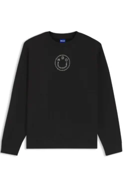 Sweatshirt aus Baumwolle mit Happy HUGO Logo aus Strasssteinen