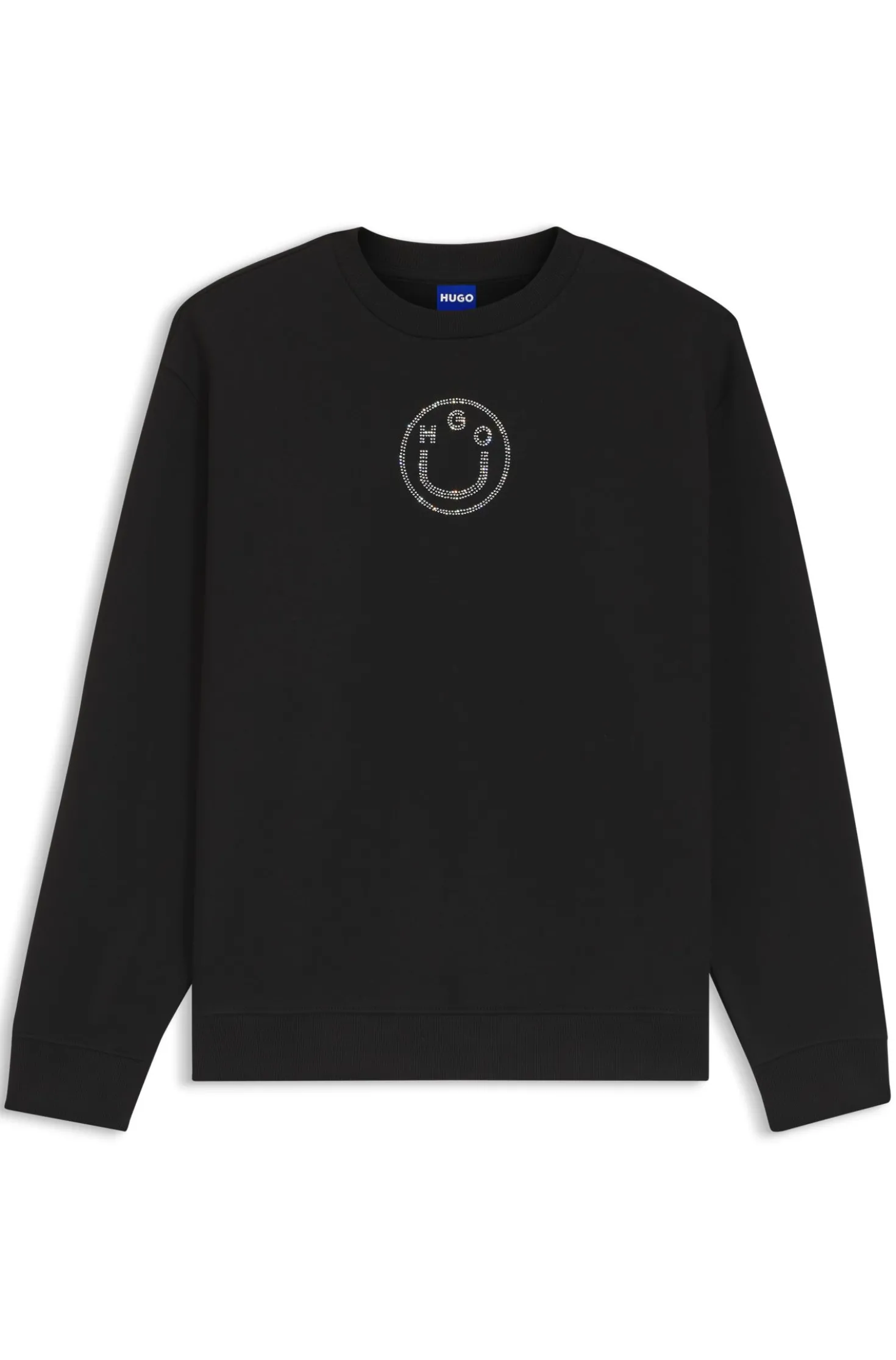 Sweatshirt aus Baumwolle mit Happy HUGO Logo aus Strasssteinen