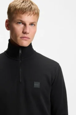 Sweatshirt aus Baumwoll-Terry mit Troyerkragen