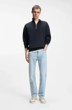 Sweatshirt aus Baumwoll-Terry mit Troyerkragen