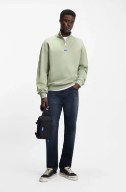 Sweatshirt aus Baumwoll-Terry mit Troyerkragen