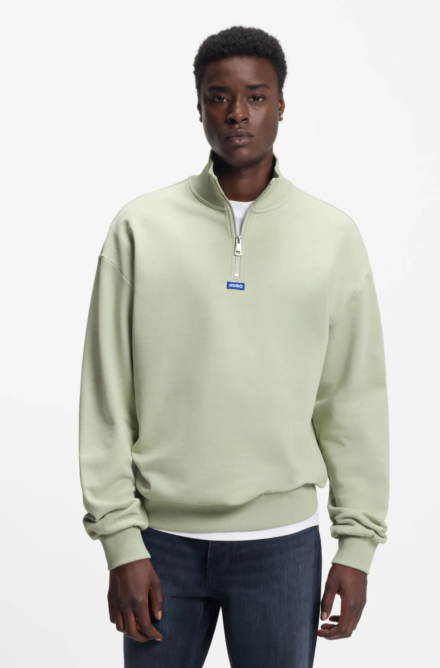 Sweatshirt aus Baumwoll-Terry mit Troyerkragen