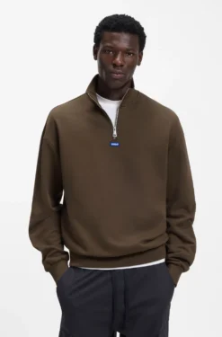 Sweatshirt aus Baumwoll-Terry mit Troyerkragen