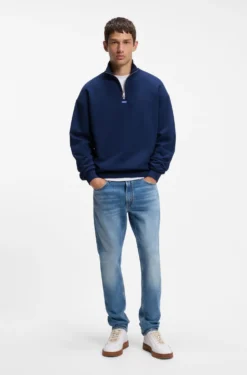 Sweatshirt aus Baumwoll-Terry mit Troyerkragen