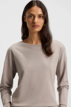 Sweatshirt aus meliertem Jersey mit U-Boot-Ausschnitt und Logo-Applikation