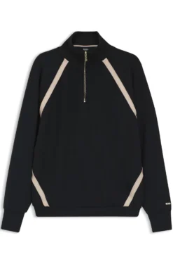 Sweatshirt mit Reißverschluss am Kragen und kontrastfarbenen Einsätzen