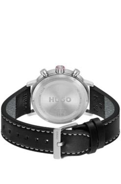 #Takeoff Uhr mit abgestepptem Lederarmband und schwarzem Zifferblatt