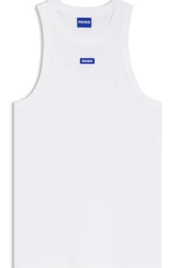 Tanktop aus Stretch-Baumwolle mit blauem Logo-Label