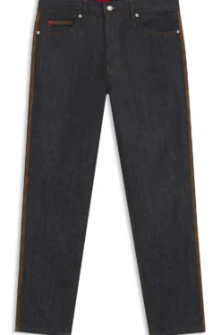 Tapered-Fit Jeans aus dunkelblauem ungewaschenem Denim