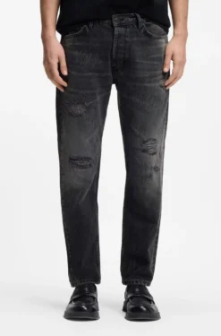 Tapered-Fit Jeans aus grauem Baumwoll-Denim