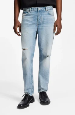 Tapered-Fit Jeans aus hellblauem Used-Denim