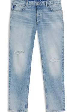 Tapered-Fit Jeans aus hellblauem Used-Denim