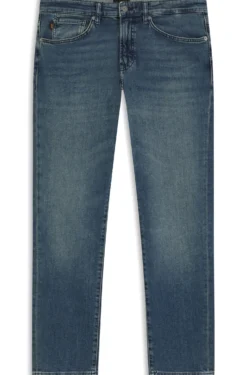 Tapered-Fit Jeans aus verwaschenem blauem Stretch-Denim