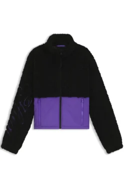 Teddy-Jacke im Colour-Block-Design mit Logo-Stickerei