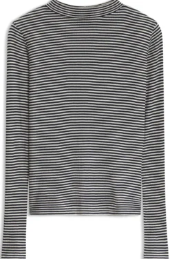 Top aus Baumwoll-Krepp mit Stehkragen und Streifen-Dessin