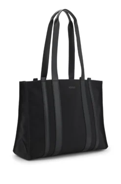 Tote Bag aus strukturiertem Canvas mit Kunstlederbesatz