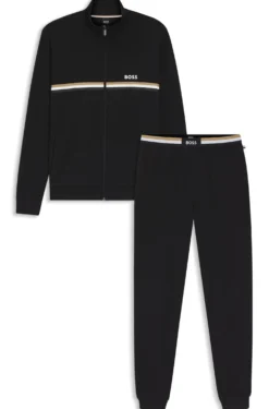 Trainingsanzug-Set aus Stretch-Baumwolle mit Logo und charakteristischem Streifen