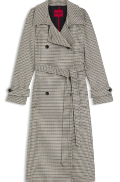 Trenchcoat mit Gürtel und Hahnentritt-Muster