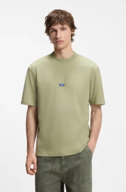 T-Shirt aus Baumwolle mit geripptem Ausschnitt und Logo-Badge