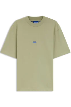 T-Shirt aus Baumwolle mit geripptem Ausschnitt und Logo-Badge
