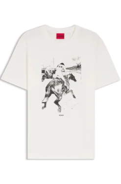 T-Shirt aus Baumwoll-Jersey mit Pferderennen-Artwork