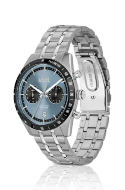 Uhr mit blauem Zifferblatt und Gliederarmband