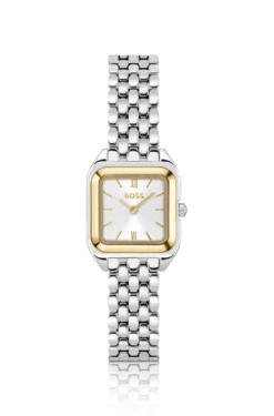 Uhr mit Gliederarmband aus Edelstahl und silberweißem Zifferblatt