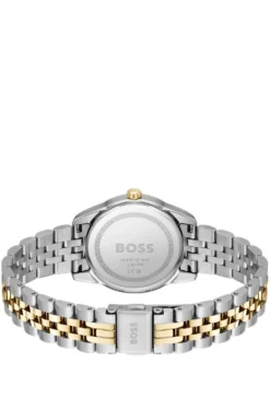 Uhr mit schwarzem Zifferblatt und zweifarbigem Gliederarmband