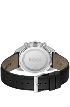 Uhr mit Zifferblatt und Lederarmband in Schwarz