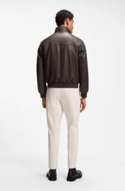 Wattierte Lederjacke mit Stehkragen