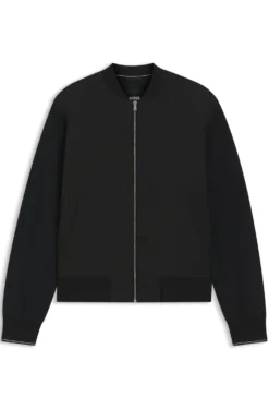 Wattierte Sweatjacke aus Material-Mix mit Reißverschluss