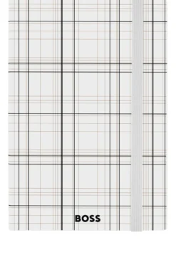 Weißes A5-Notizbuch mit Karo-Print und Folien-Logo