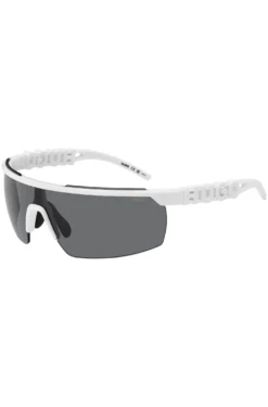 Weiße Sonnenbrille im Masken-Stil mit 3D-Logo auf den Bügeln