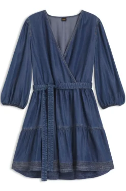 Wickelkleid in Denim-Optik mit Ballonärmeln