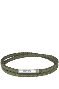 Zweireihiges, geflochtenes Armband in Grün mit Logo-Verschluss
